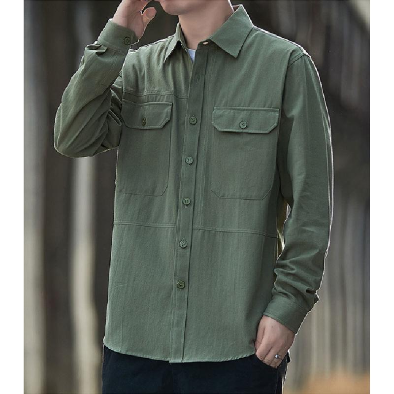 Men's pure cotton shirt, 2026 autumn new style, workwear long-sleeve casual Hong Kong style loose shirt jacket, versatile top