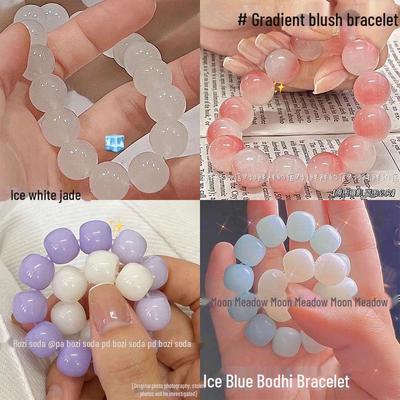 Girls' Buddha Beads Bracelet: Soft Bodhi Seed, Blush Gradient, Ice Transparent Design