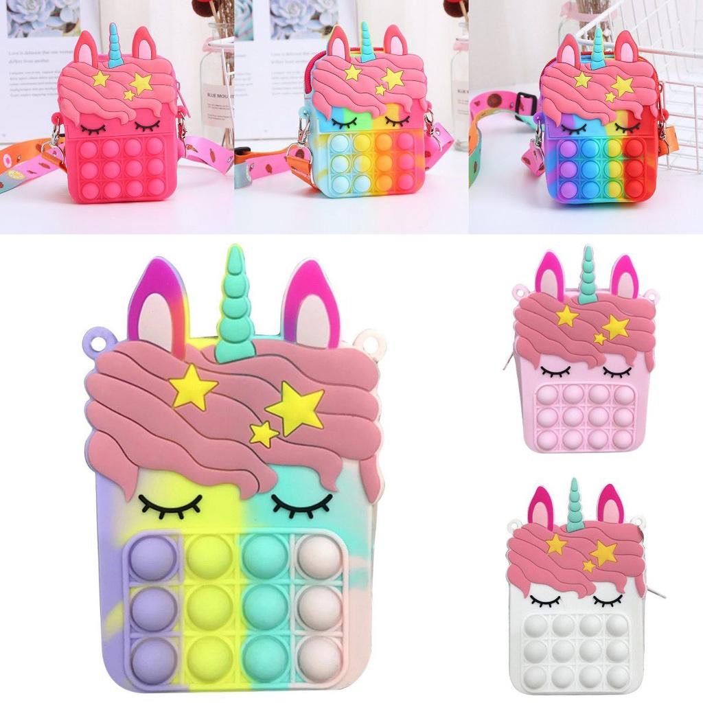 Colorful Rainbow Unicorn Popper Sensory Stationery Storage Bag With Fidget Toy