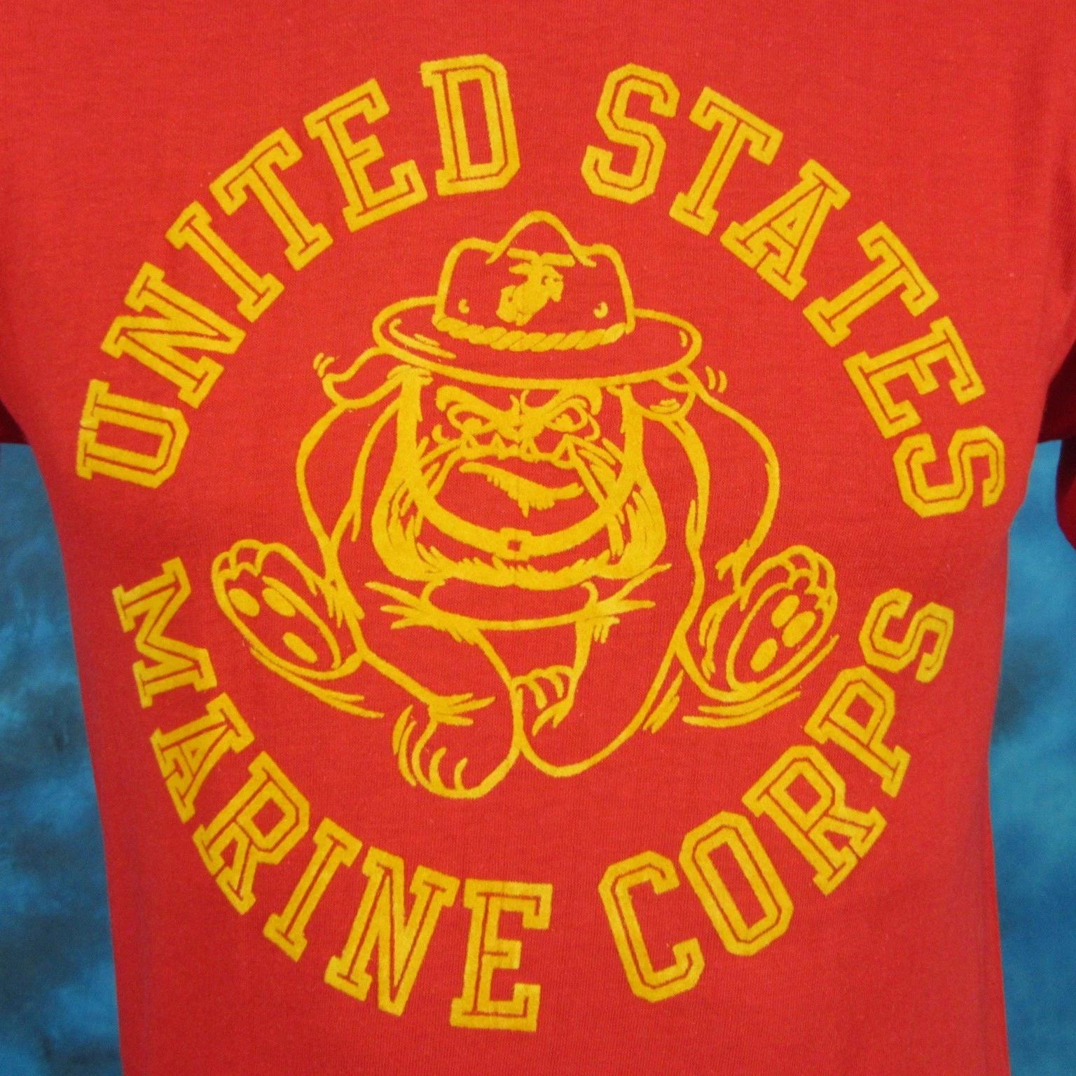 vtg 80s USMC MARINE CORPS BULLDOG 2-SIDED T-Shirt XS us single stitch NOS 4XL