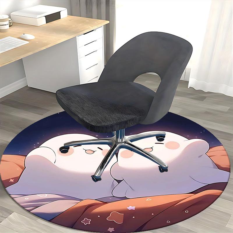 1pc Anime Design Round Carpet Cute Ghost Couple with Starry Sky Print, Office Chair Mat, Home Decor, Gift