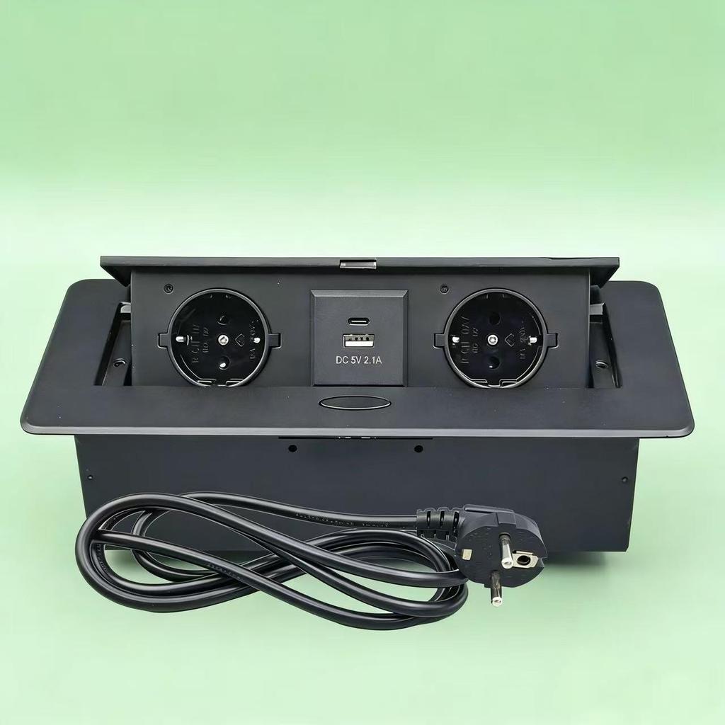 Slow Rise Pop-Up Hidden EU Power Multimedia Socket for European, American, and German Standard USB Conference Tables