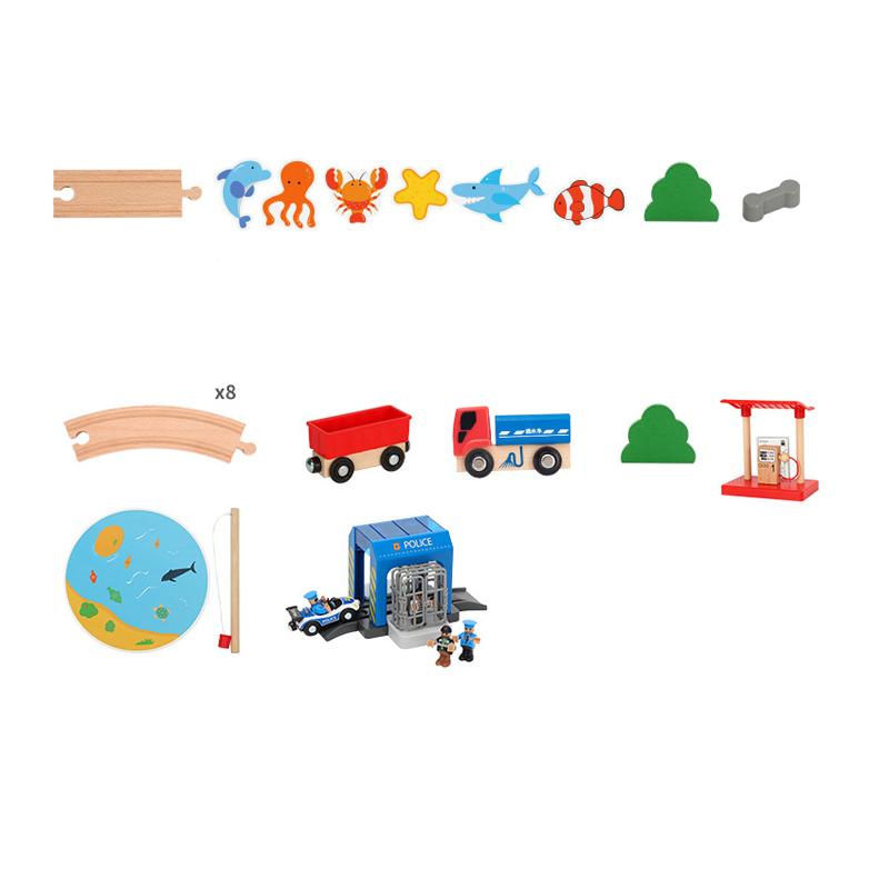 Diy Wooden Train Track Set Police Station Is Compatible with All Brands of Railway Toys Road Accessories for Children Gifts