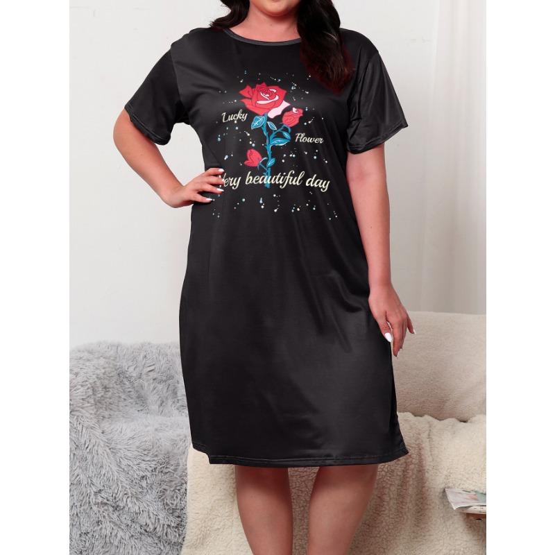

Летняя ночная рубашка с короткими рукавами, женское свободное платье больших размеров с цветочным принтом 5XL разноцветный