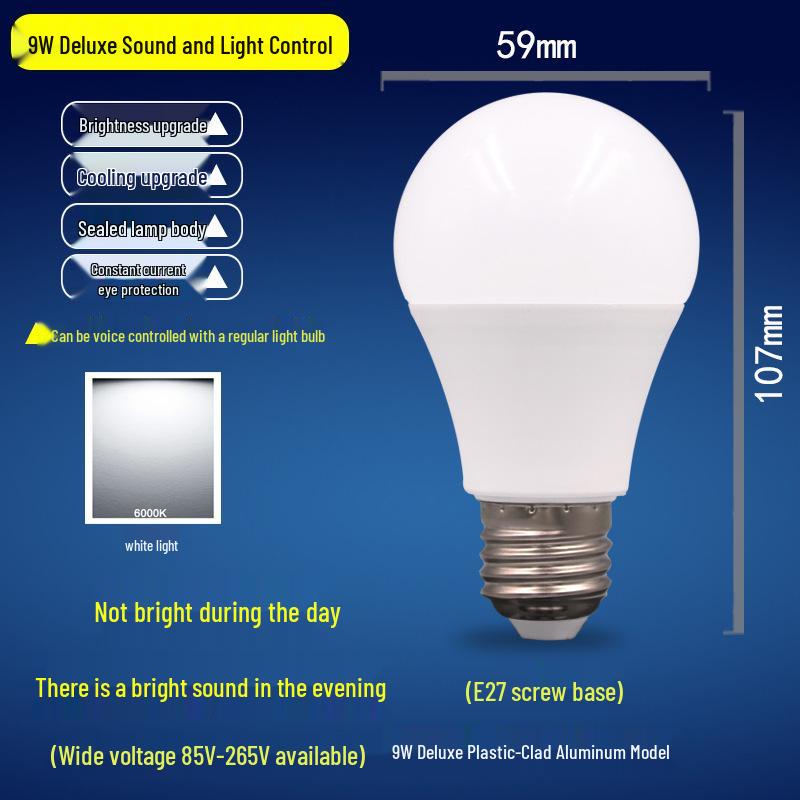 LED-Klanggesteuerte Glühbirne mit Radar-Bewegungssensor, Flurbeleuchtung, E27-Schraube, Energiesparend, 3W/5W/7W.