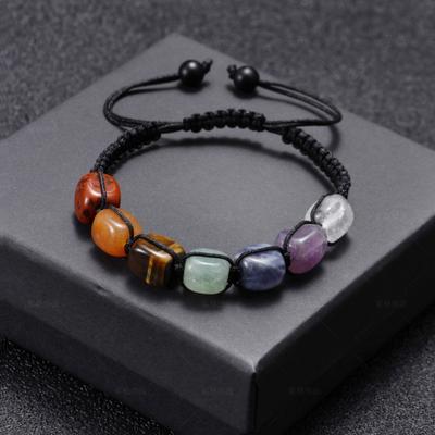 7 Chakra Buntes Natürliches Stein Geflochtenes Seil Armband Boho Harz Quadratische Perlen Verstellbares Armband Für Frauen Männer Yoga Schmuck Geschenk
