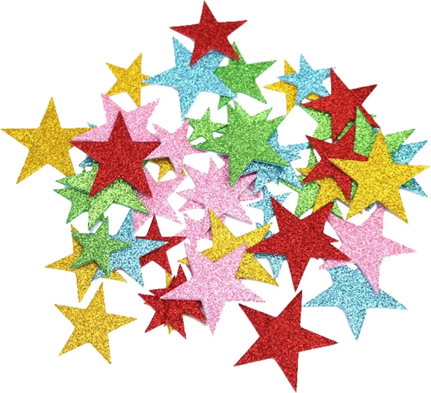 70pcs Star Stickers Glitter Foam Stickers Glitter Stars Reward Sticker for Kids Crafts Scrapbooking Wall Decor Laptop Skateboard