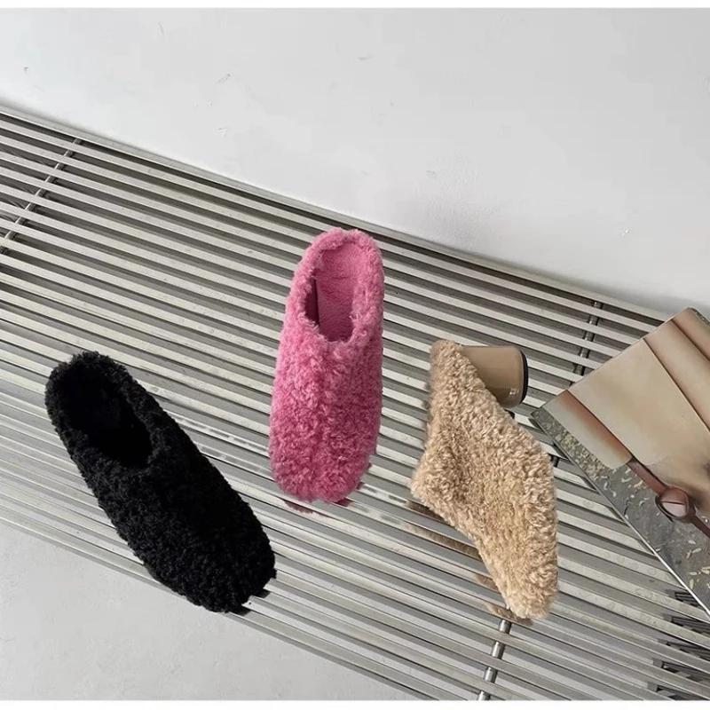 New Solid Color Simple Comfortable Thick Warm Slippers Round Head Flat Non-slip Fashion Casual Warm High Heels Slippers