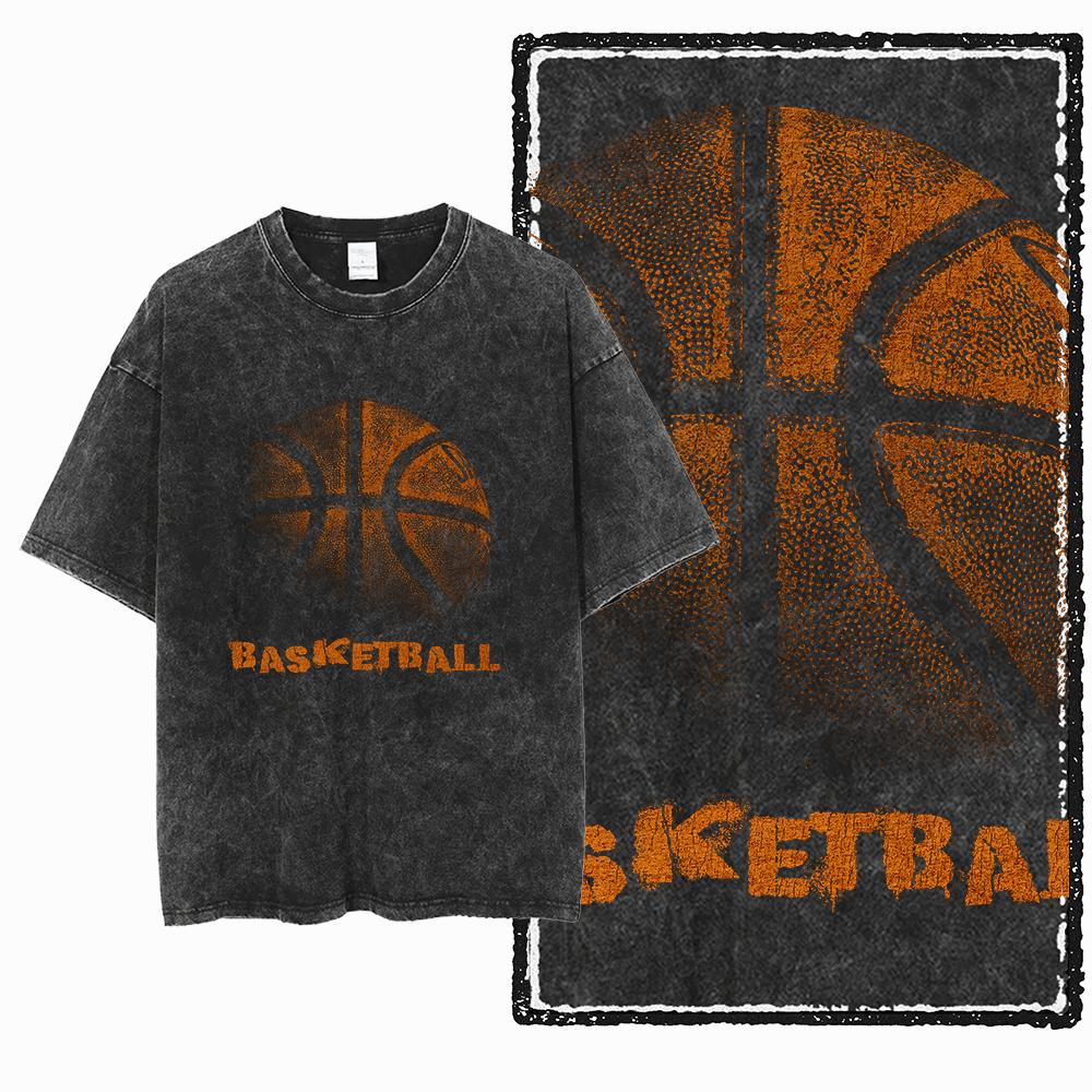 YH BASKETBALL THEME Printed Cotton Acid Washed Exclusive Graphic Unisex T Shirt Cool Streetwear Men Tshirts Big Size Tee for men