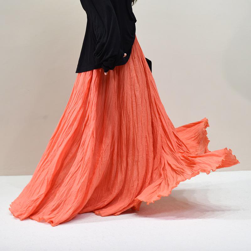 Pleated Cotton Linen Textured Midi Skirt, Women's Spring/Summer 20256 Collection, Large Hem, Floor-Length, Simple Design.