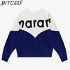 BITCED Women's Winter Colour-Blocked Fleece-Lined O-Neck Sweatshirt