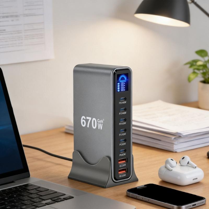 Multiple Port USB C Charger Station 140W PD3.1 Fast Charging Hub With Intelligent Power Allocation For Office Gaming Setup