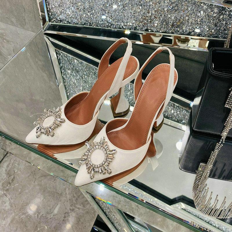 Bow Rhinestone High Heels Sunflower Silk Pointed Party Sandals For Women Wedding Shoes 34