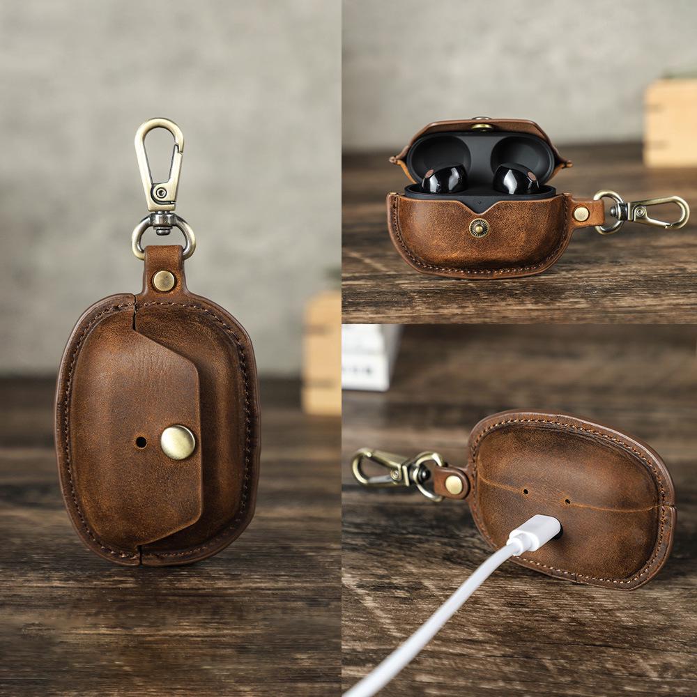 Funda para Auriculares Sony WF-1000XM5 de Cuero Genuino a Prueba de Caídas con Gancho