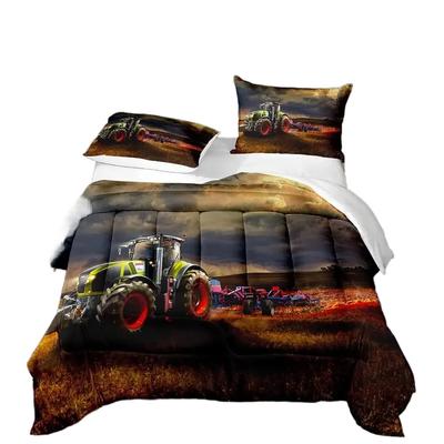 Set Copripiumino Cartoni Animati Trattori per Ragazzi, Fattoria Costruzioni Copripiumino Veicoli per Bambini Adolescenti Camion Auto Set Biancheria da Letto