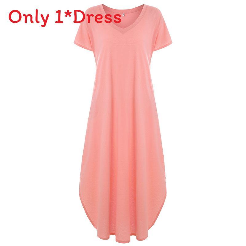 Polyester Vneck Pocket Split Long Dress For Casual Summer Wear