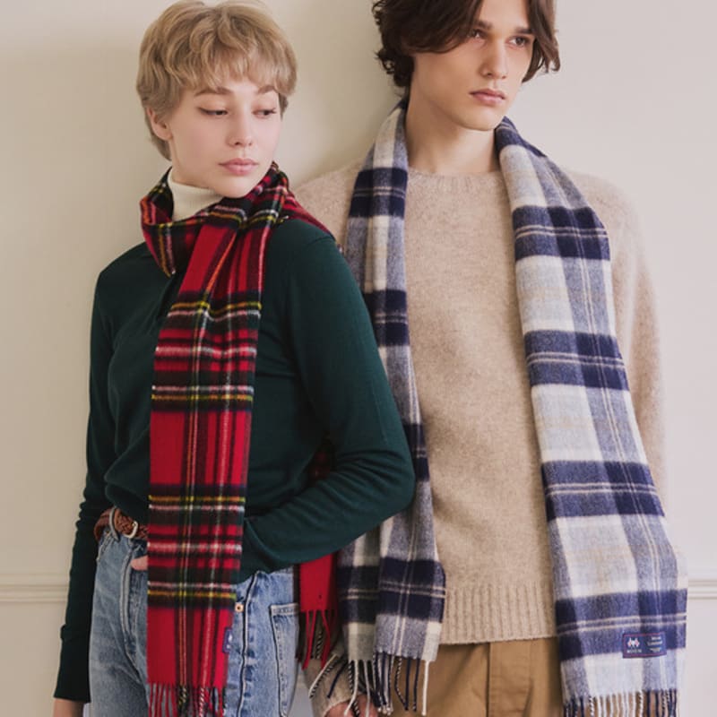 ABRAHAM MOON Merino Wool Muffler 25cm - Semi-Green Silver