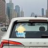 Baby On Board Car Sticker - Smiling Infant Face Design, Blue & Yellow Text, Waterproof Decal for Car Window Safety Reminder