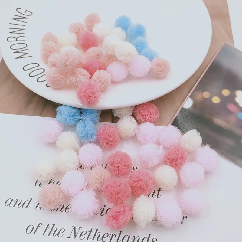 1,5 cm Doppelfarbiges Elastisches Netzblumen-Pompon-Spitzen-Haarschmuck, DIY Koreanischer Stil