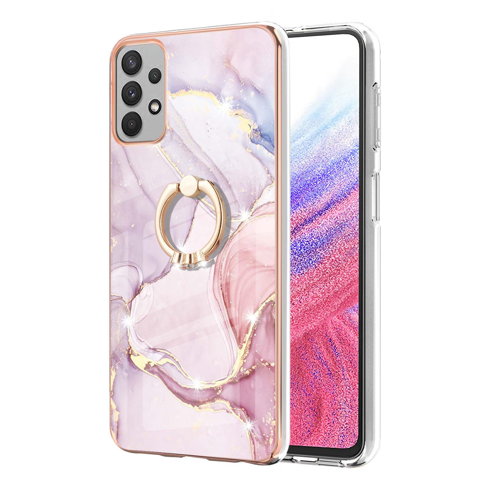 

For Samsung Galaxy A53 5G Case with Ring Kickstand Marble Pattern Electroplating TPU Back Cover Rose Gold 005