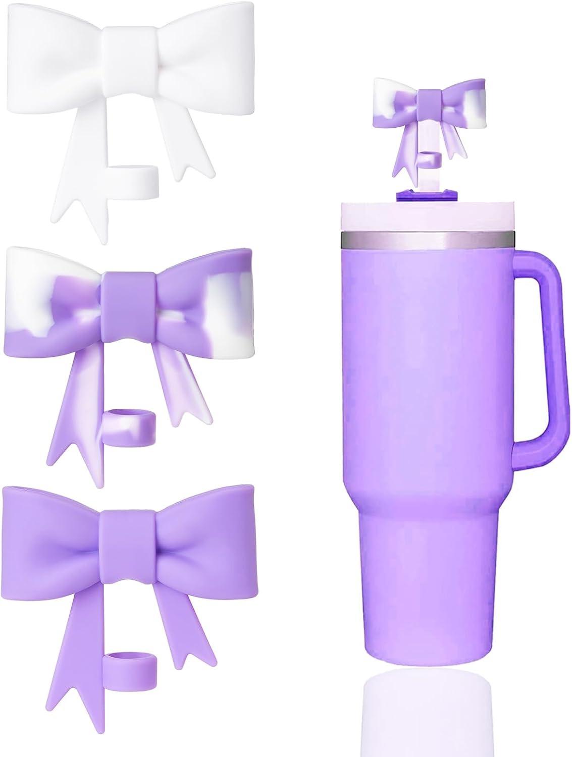 

3 шт. классических розовых банта для соломинок, колпачков, совместимых с чашками Stanley 30 и 40 унций, многоразовые милые силиконовые насадки для соломинок