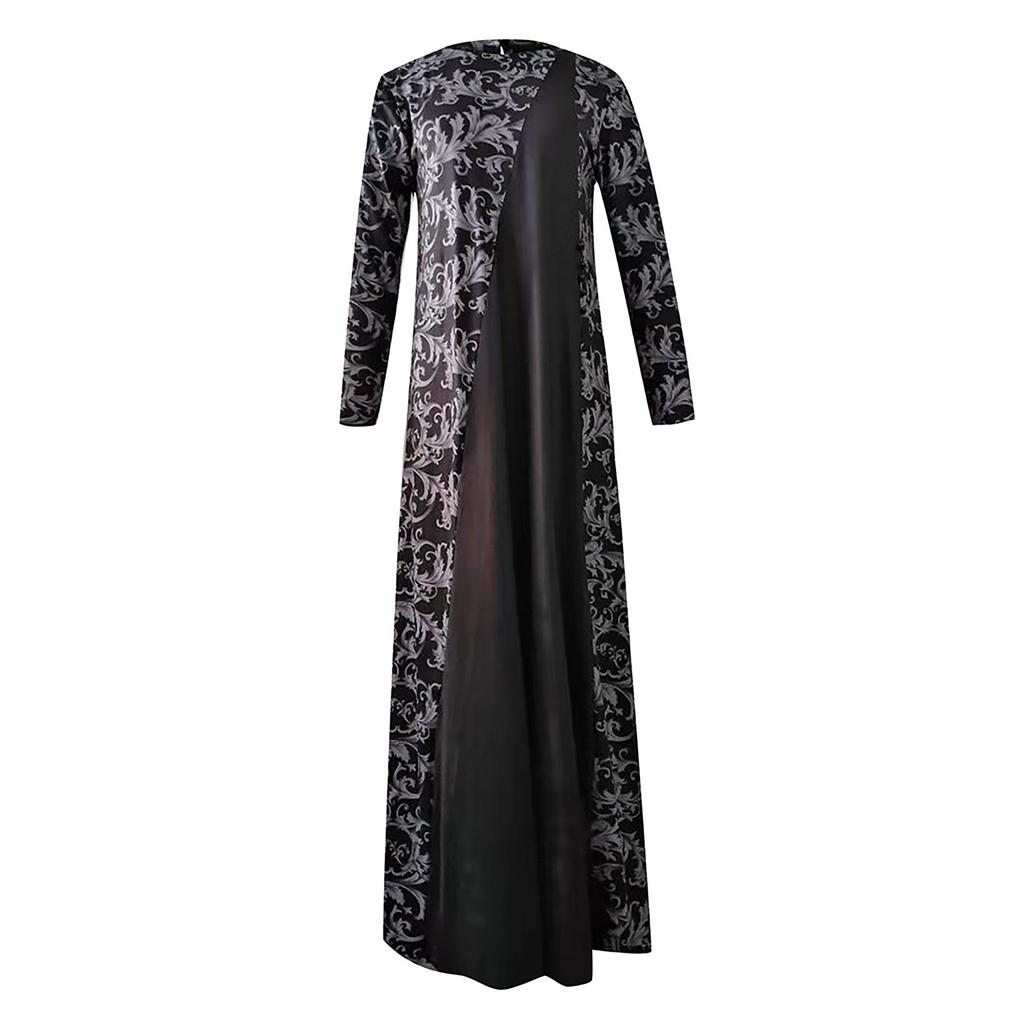 Women Dubai Arabian Floral Print Long Dress Muslim Dress Islamic Long Dress