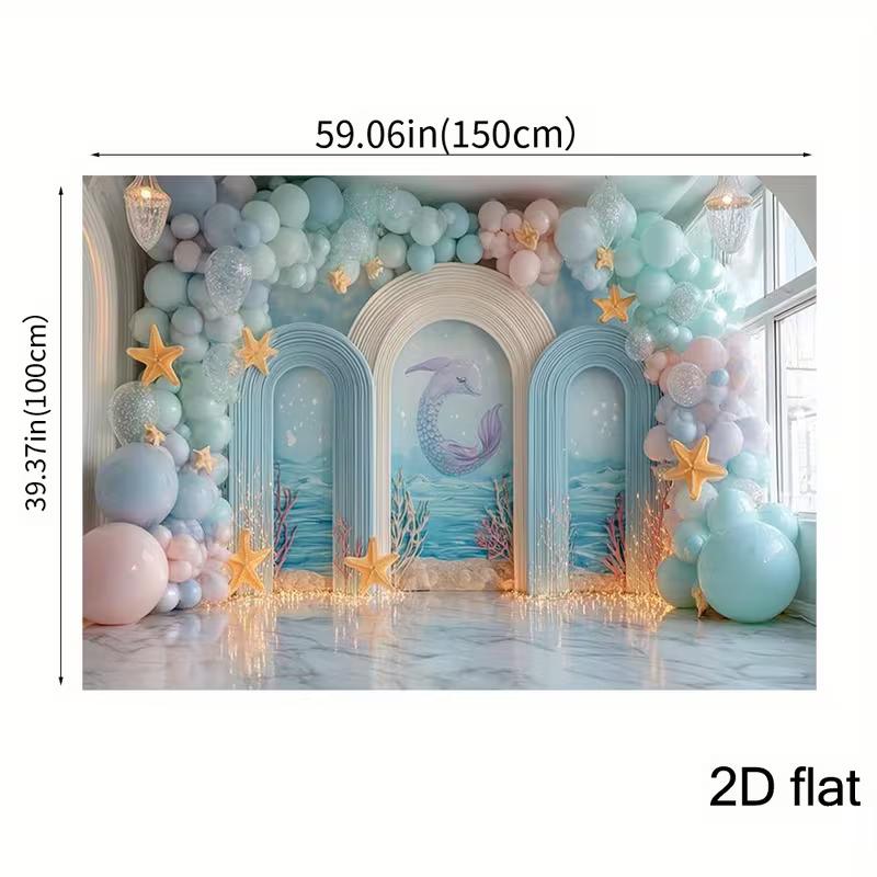 2D Underwater Mermaid Backdrop for Girl Birthday Photography