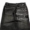 Unisex Vintage Streetwear Printed Denim Pants Straight Fit Mid-Rise Casual Trousers Fall