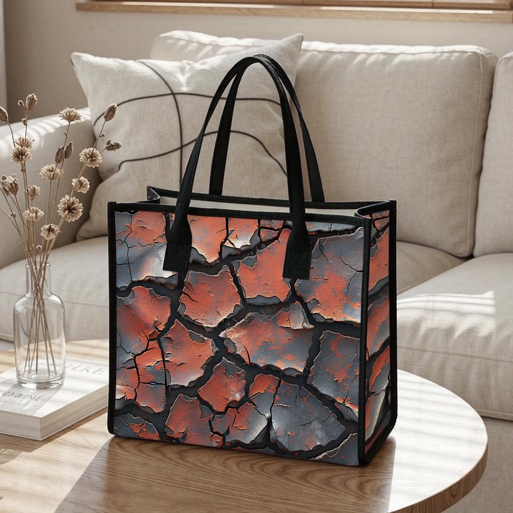 Fashion Cracked Pattern Tote Bag Large Capacity Daily Use Shoulder Bag for Women Portable Shopping Handbag