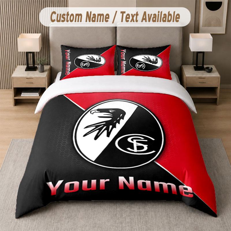 Custom Bedding Set SC Freiburg FC Pattern, Print Name Text 1 Duvet Cover Plus 2 Pillowcases Home Textile