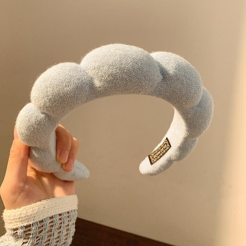 

New Fashion Sponge Headband for Women Girls Puffy Hair Band Makeup Bubble Retro Terry Cloth Headbands Hair Accessories Headwear серый