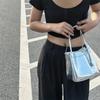 Solid Color Silver Crossbody Bag Large Capacity Shoulder Bag Sparkling PU Bucket Bag  Girls/Female