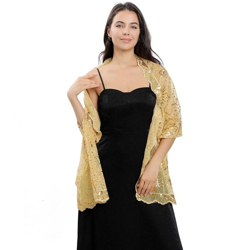 Woman Sequins Decor Embroidery Scarf for Summer Wedding Party Sunproof Supplies