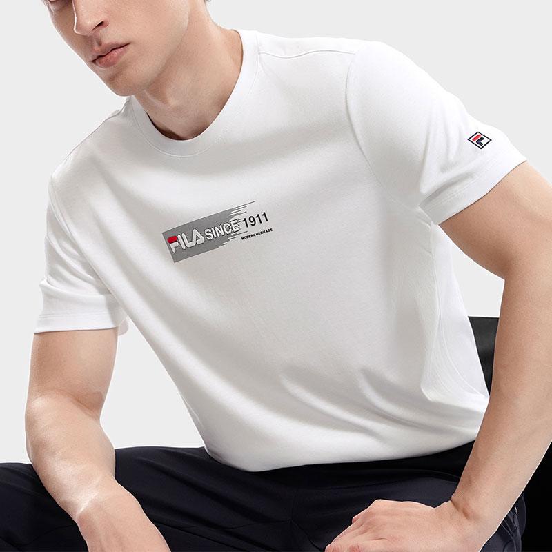 Fila Letter Logo Printed Round Neck Knit Short Sleeve T-Shirt Men Tops White F11M331111F-WT
