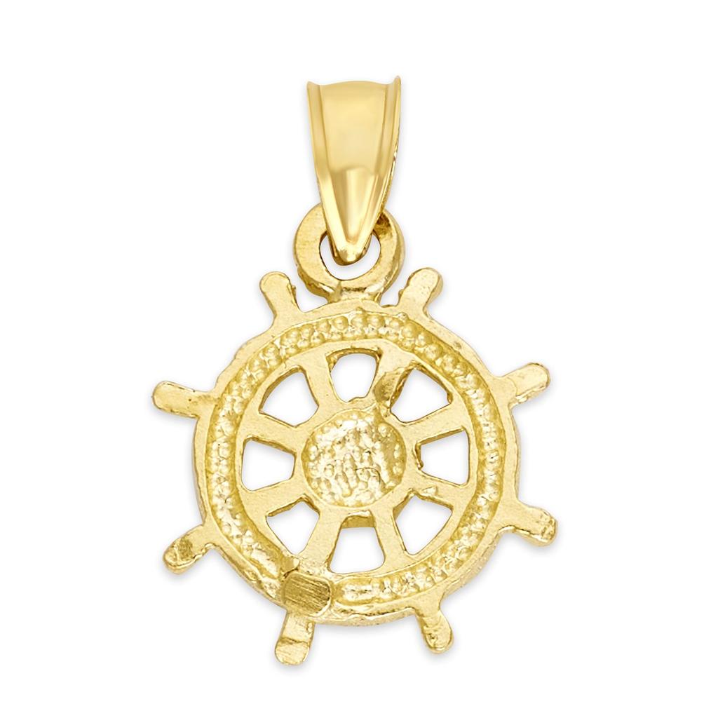 Solid Gold Dharma Wheel Pendant 10k or 14k Religious Gift Buddhist Jewelry Yellow [Golden Fire] Unisex-Adult (10k)