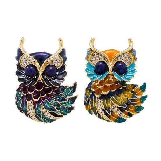 Women Brooch Enamel Colored Painting Owl Design Lapel Pin Smooth Edges Scarf Badge Clothing Bags Accessories