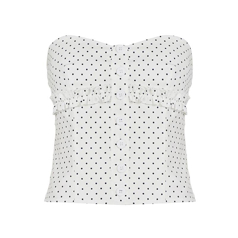 

European & American Style Casual Polka Dot Bandeau Long Pants Set - Sexy, Sweet & Spicy Two-Piece Button-Down Suit Medium