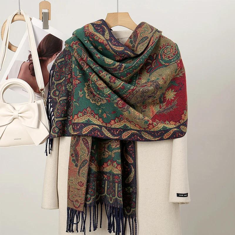 New Shawl Warm Winter Scarf Hijab Women Print Paisley Cashmere Pashmina Thick Wrap Head Neck Foulard Luxury  Blanket Echarpe
