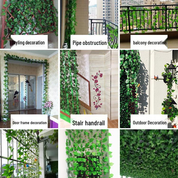 Rattan Faux Green Leaves & Vines - Decorative Plastic Flower Vines for Water Pipes & Air Conditioning Cover