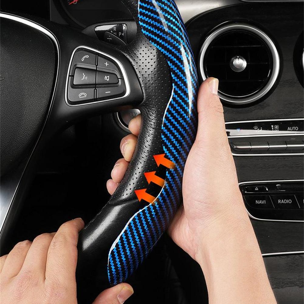 Carbon Car Handle Cover D Cut O Cut Steering Wheel Cover Protector 38cm Universal Non-slip Carbon Fiber Steering Wheel Case