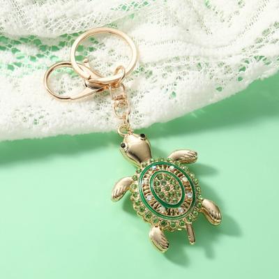 Keychain Pendant Rhinestones Inlaid Turtle Shape Key Chain with Anti-Oxidation Lobster Clasp Backpack Accessory