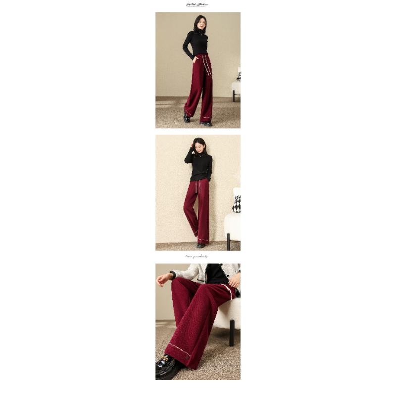 Women Cashmere Glutinous Rice Pants Autumn Winter Style High Waist Drooping Versatile Fleece Lined Floor Length Wide Leg Pants