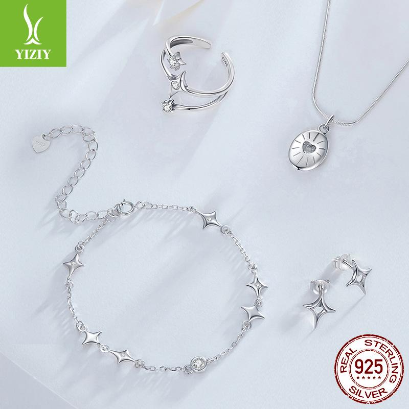 S925 Sterling Silver Star Ring Stud Earrings Jewelry Set, A Cold Wind Mango Star Bracelet For Women