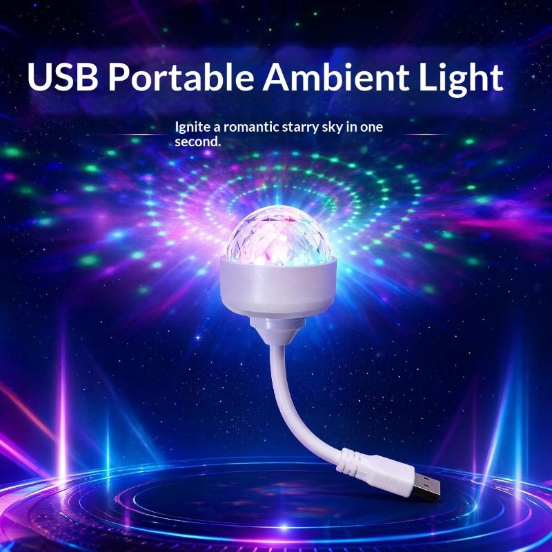Mini Luce da Palco Colorata USB Proiettore LED Rotazione 360 Luce d'Atmosfera Controllata dalla Voce per Festa DJ Auto