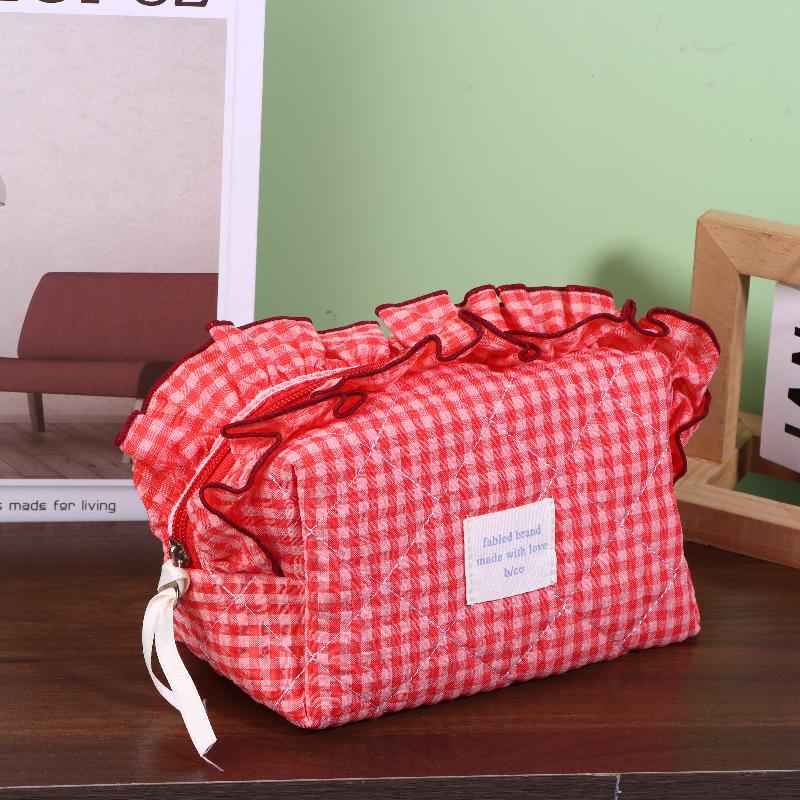 1PCS Vintage Ruffled Edges Fabric Makeup Brush Storage Pouch Cosmetic Makeup Bag For Women