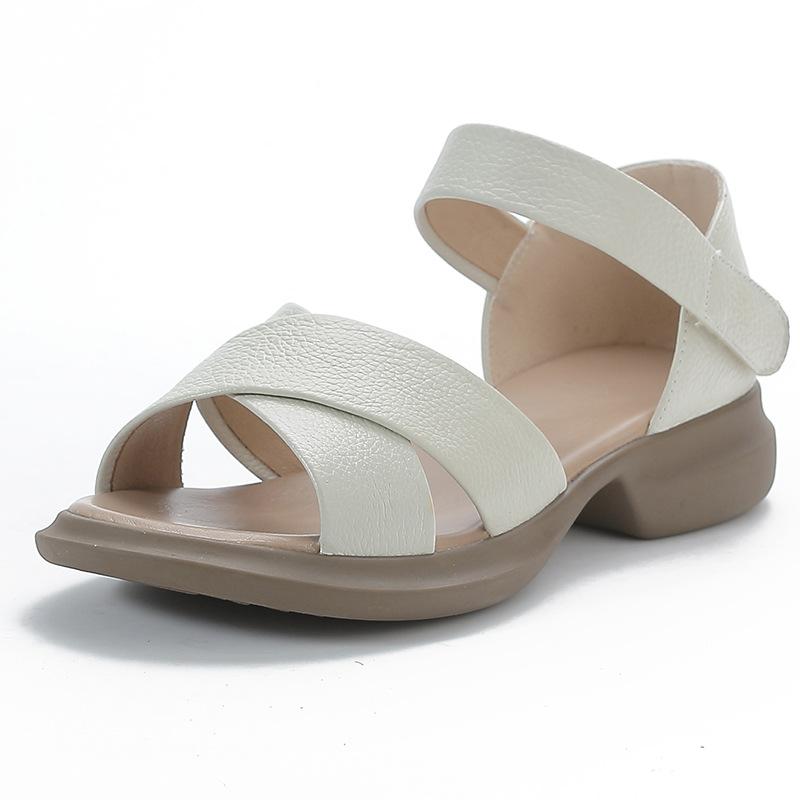 

Летняя женская обувь из натуральной кожи, туфли на толстом каблуке, женские сандалии из коровьей кожи, женские повседневные сандалии, обувь для широкой стопы, мягкая подошва, обувь для мамы 38(24cm)