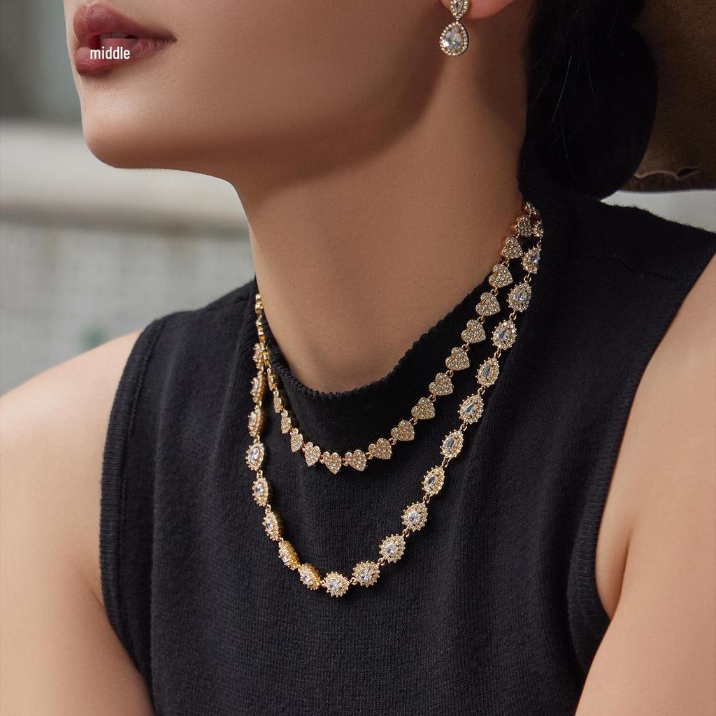 Luxury Zirconia Diamond Bracelet and Necklace Set with Stainless Steel Pendant and Retro Earrings