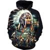 Colorful Jungle Chief Fleece Sweatshirt, Men's Thick Warm Hooded Pullover, Rich Scenic Native Chieftain Motif Hoodie for Artistic Street Matching