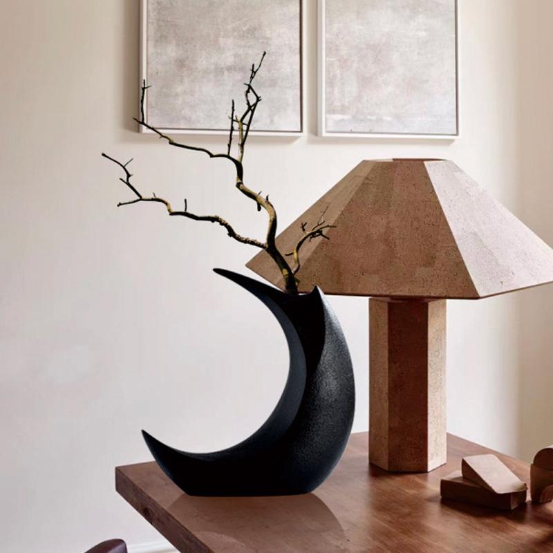 Nordic Creative Ceramic Moon Shaped Vase, Home Dining Table Living Room Bedroom Office Decor Accessories Flower Arrangement, 1Pc