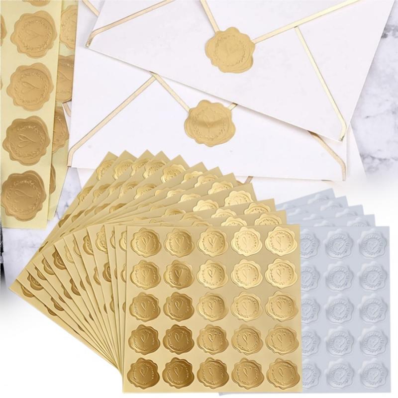 125pcs Embossed Seal Stickers Gold Silver Heart Envelope Self-Adhesive Stickers for Wedding Invitation Gift Packaging Bag Box
